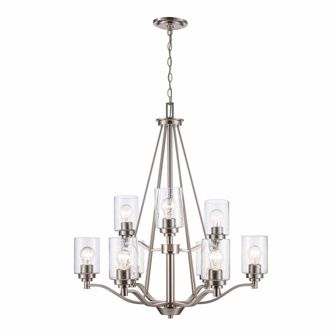 9-Light Two Tier Glass Shaded Double Disk - Brushed Nickel