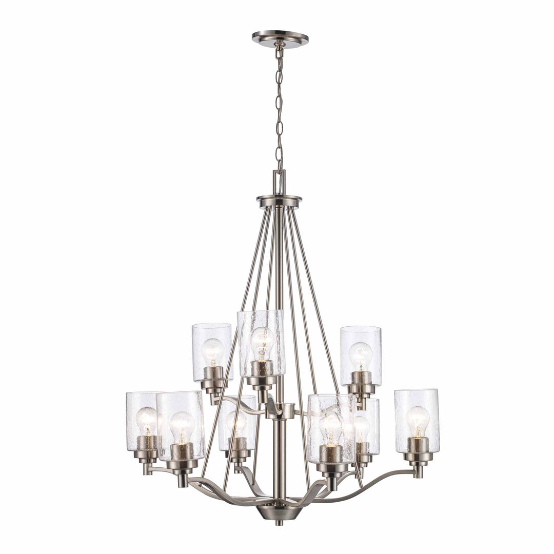 9-Light Two Tier Glass Shaded Double Disk - Brushed Nickel