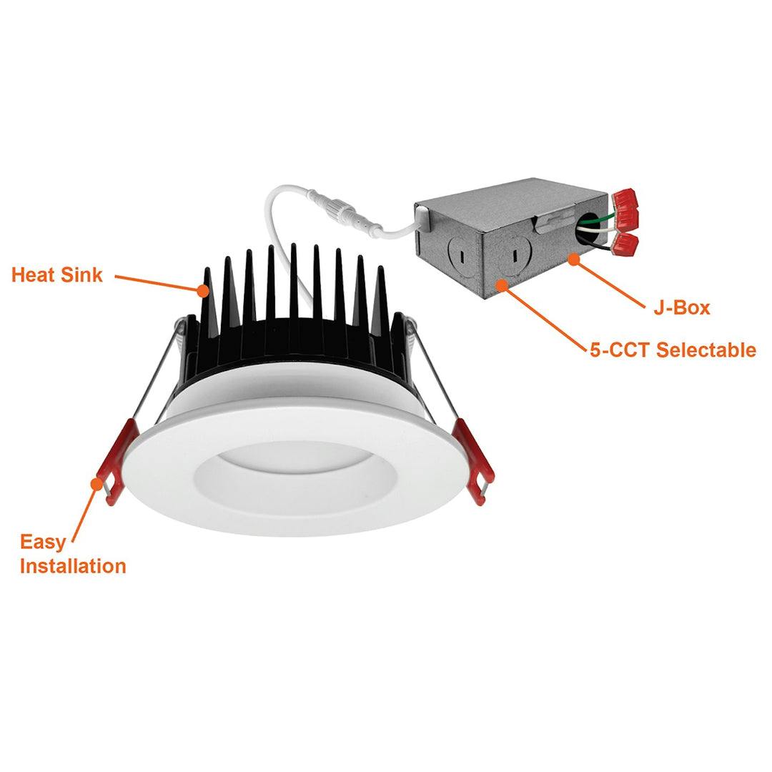 3" LED Frosted J-Box Canless Downlight 5-CCT Select 10W - White