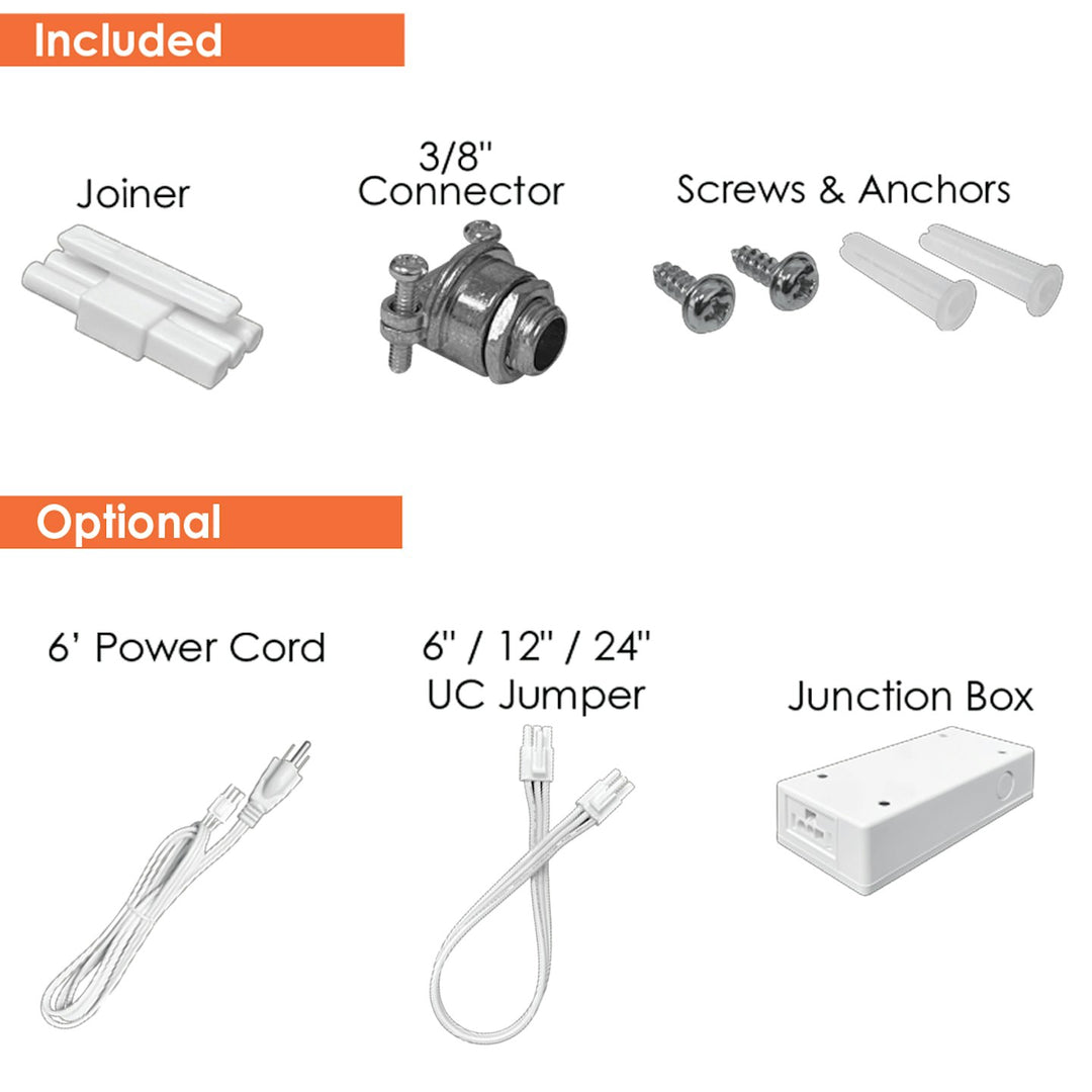 22" Undercabinet Bar w/USB/USB-C 5-CCT Selectable 10W, 120V - White