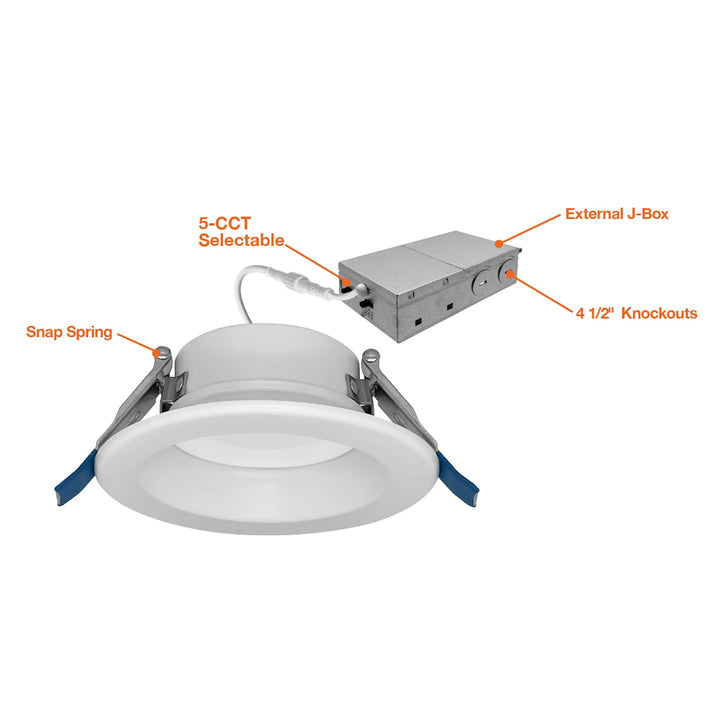 4" Retrofit Downlight: RDL-Line 5-CCT Selectable 12W/10W/8W - White