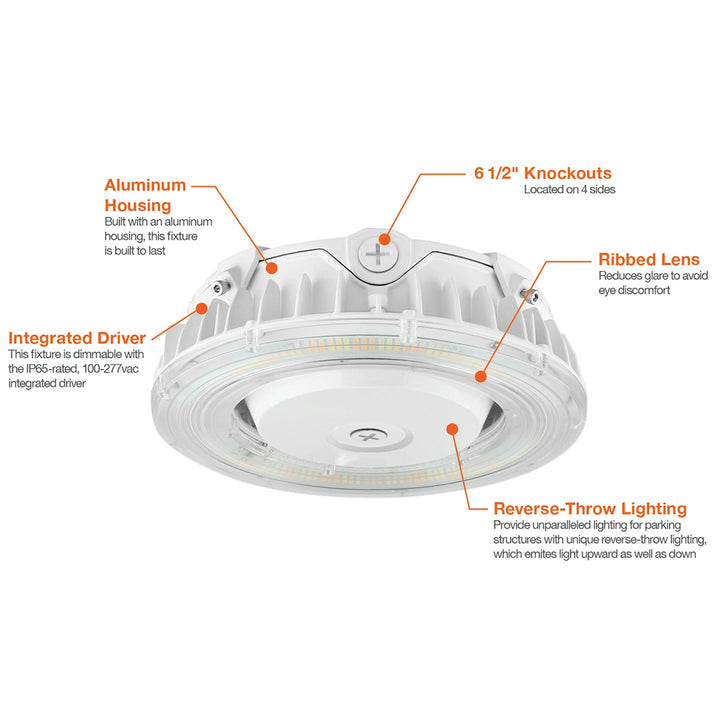 Round Canopy Light: Slim-Line 3-CCT & 5-Power Select 100W/90W/80W/70W/60W - White