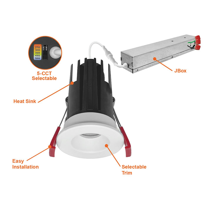 1" Smooth Downlight: SnapTrim-Line 5-CCT Select 7W - White