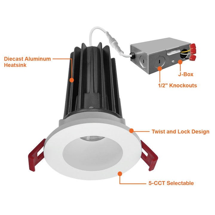 2" Smooth Downlight: SnapTrim-Line 5-CCT Select 15W - White