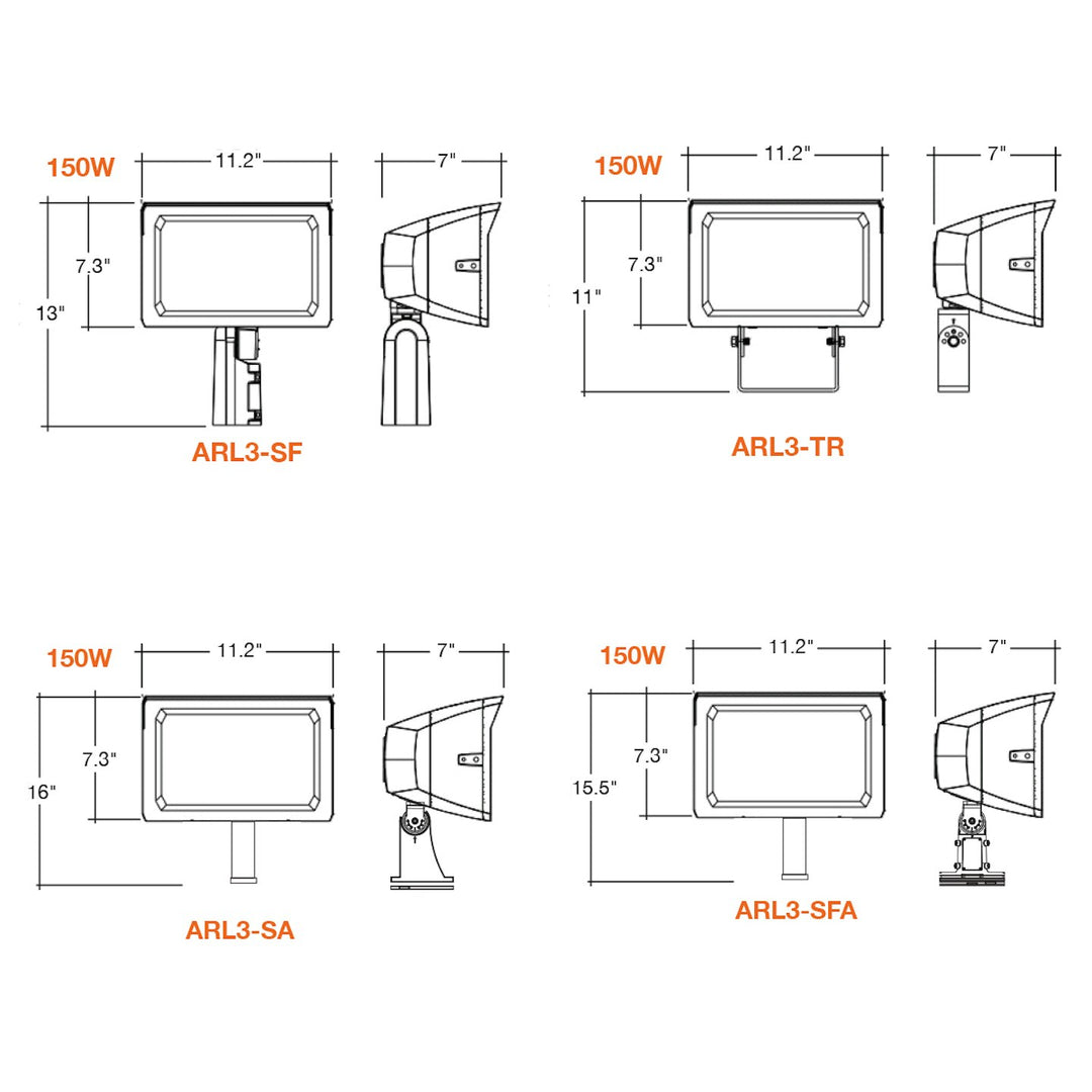 Large Flood Lights: ARCY-Line, 3-CCT & Power Select w/ Photocell 80W/120W/150W - Bronze