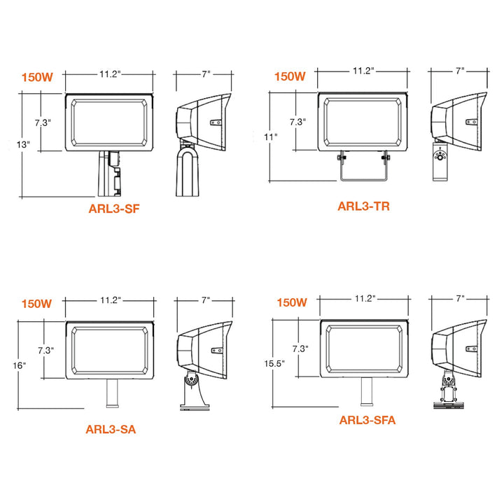 Large Flood Lights: ARCY-Line, 3-CCT & Power Select w/ Photocell 80W/120W/150W - Bronze