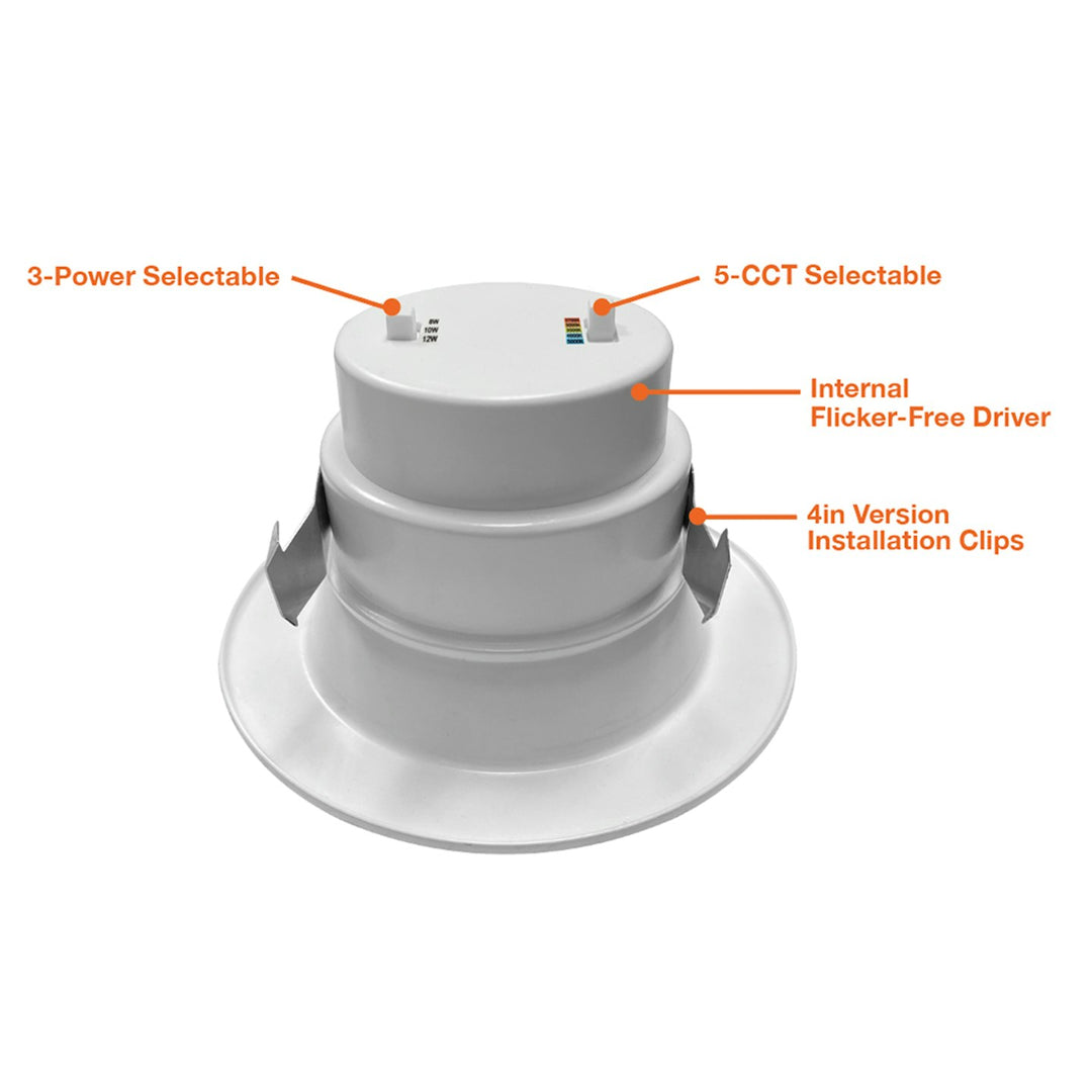 4" Retrofit Kit Downlight: RDL-Line 5-CCT + 3-Power Selectable 12W/10W/8W - White