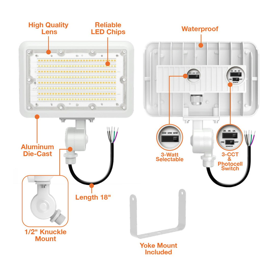 Mini Area Floodlights: XS-Line 3-CCT Selectable 60W/50W/40W - White