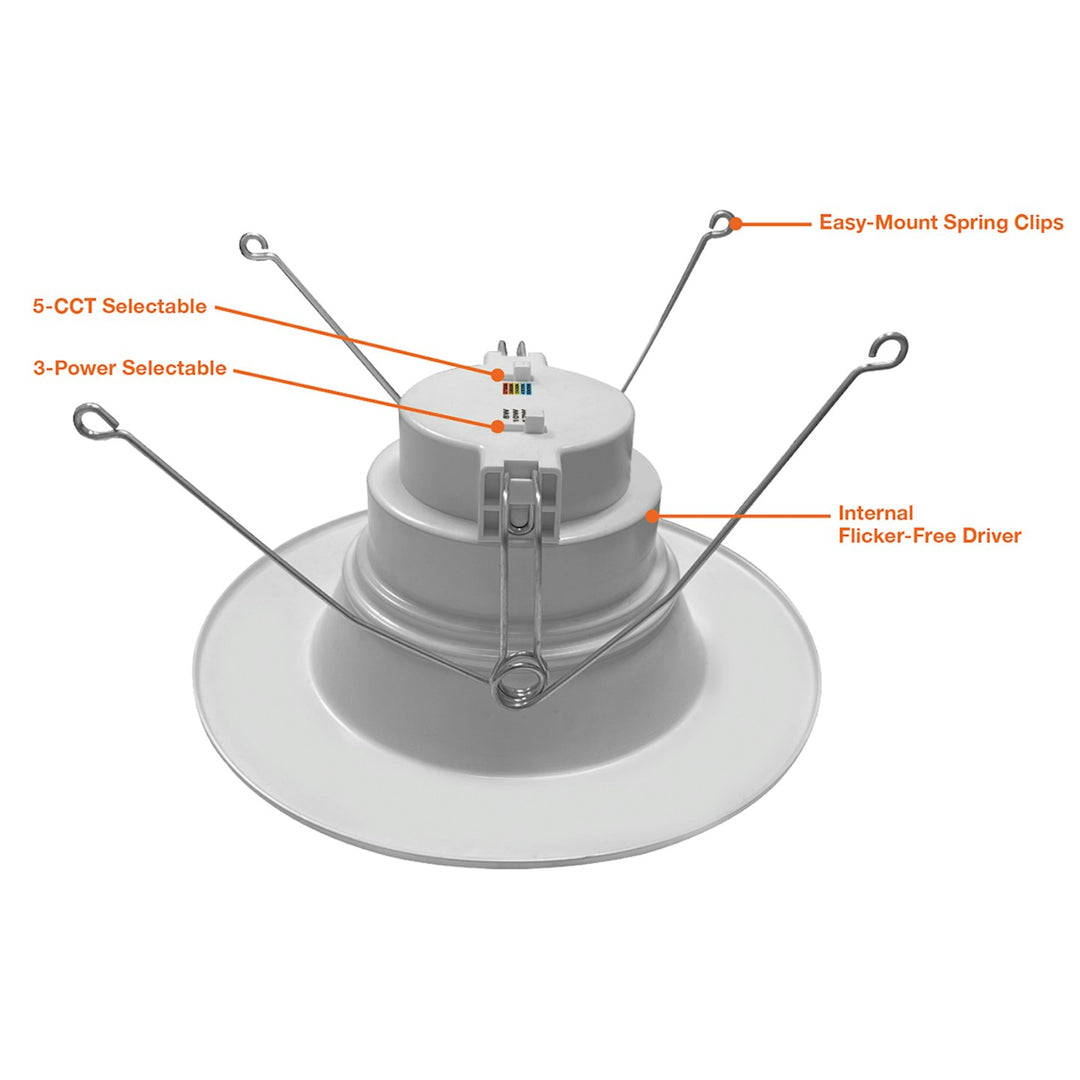 5/6" Retrofit Kit Downlight: RDL-Line 5-CCT + 3-Power Selectable 18W/15W/12W - White