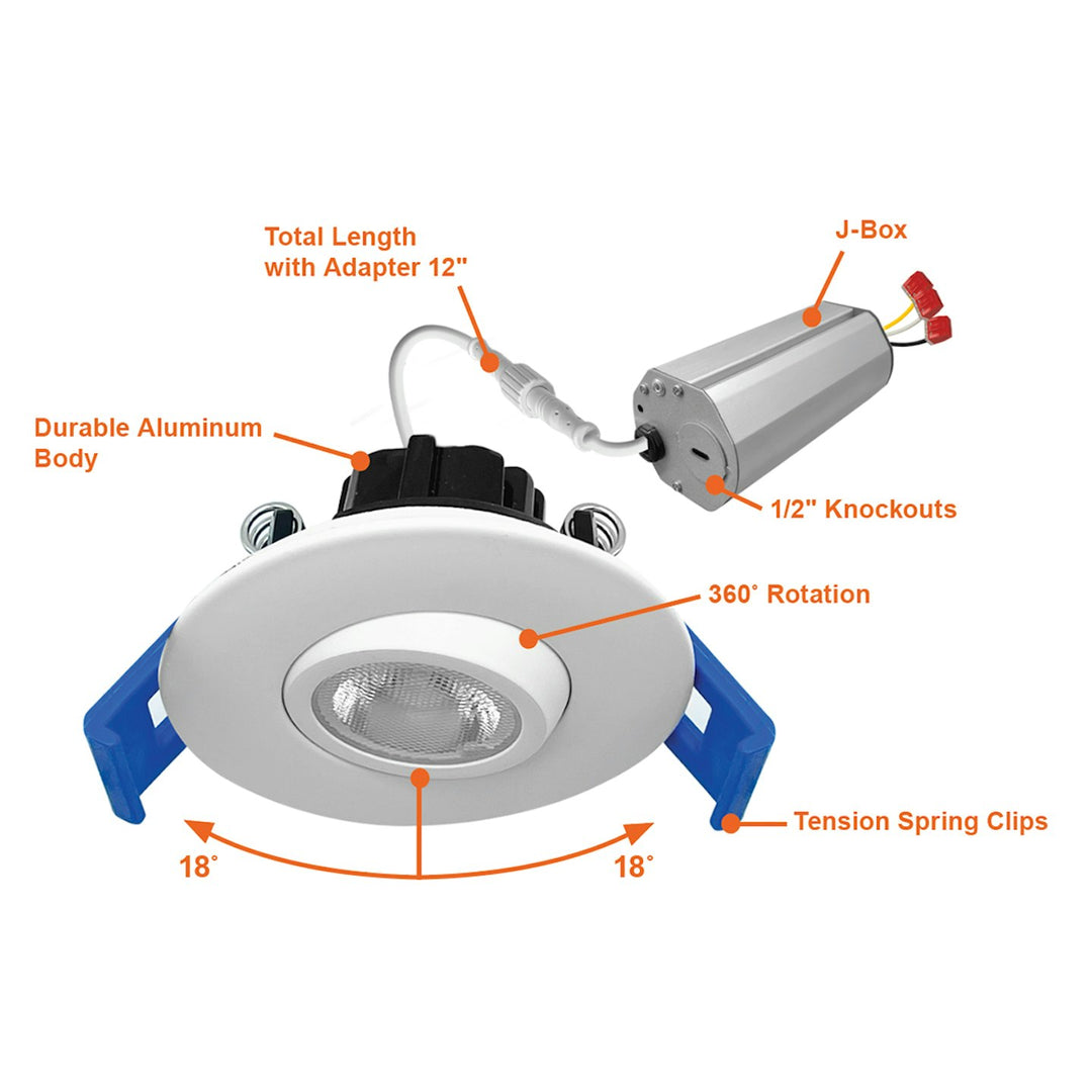 2" Gimbal Downlight: SnapTrim-Line 5CCT Selectable 5W - White