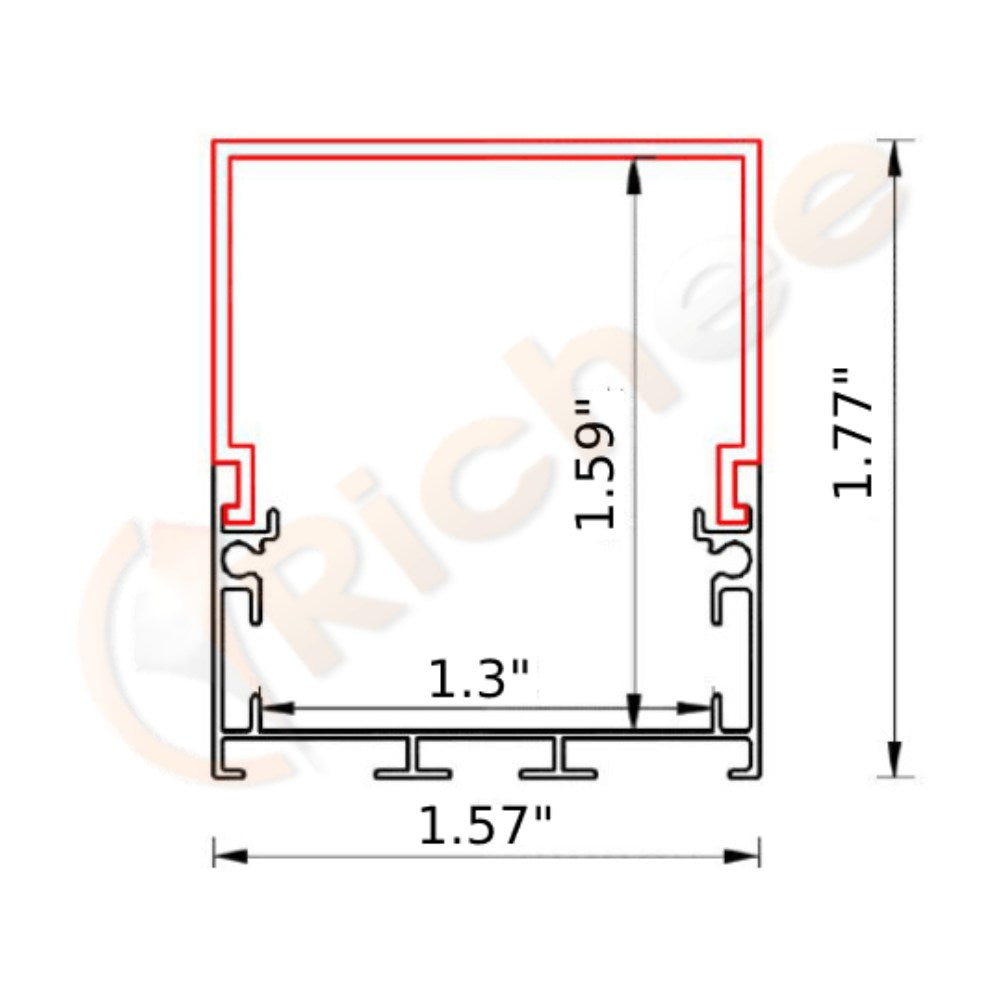 Richee Lighting - 1-9/16" Jumbo Square Top Led Aluminum Channel