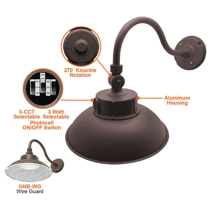 Gooseneck Area Light: Bolt-Line 3-CCT Select 50W/40W/30W - Bronze