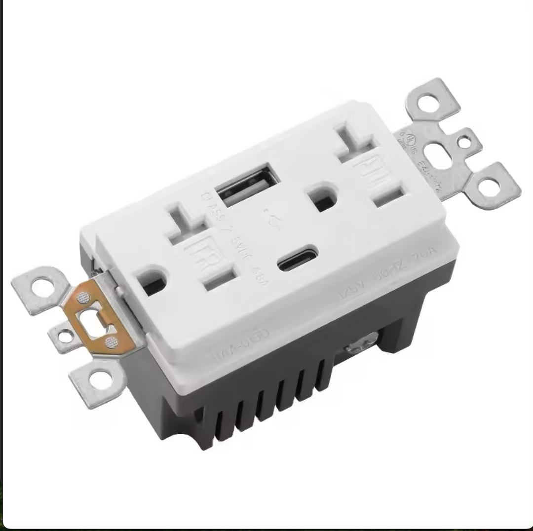 Purelite - 20A Tamper Resistant Receptacle with 2 USB charging ports, 125V, White - Must purchase carton quantities, 50 pcs per carton