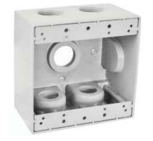 5x3/4 INCH Two Gang Weatherproof Box, 2-3/16" DeepAluminum with Gray Color Include 2 Closure Plugs,Mounting Lugs and Grounding Screw,W/ UL mark, Must purchase carton quantities 40 pcs per carton