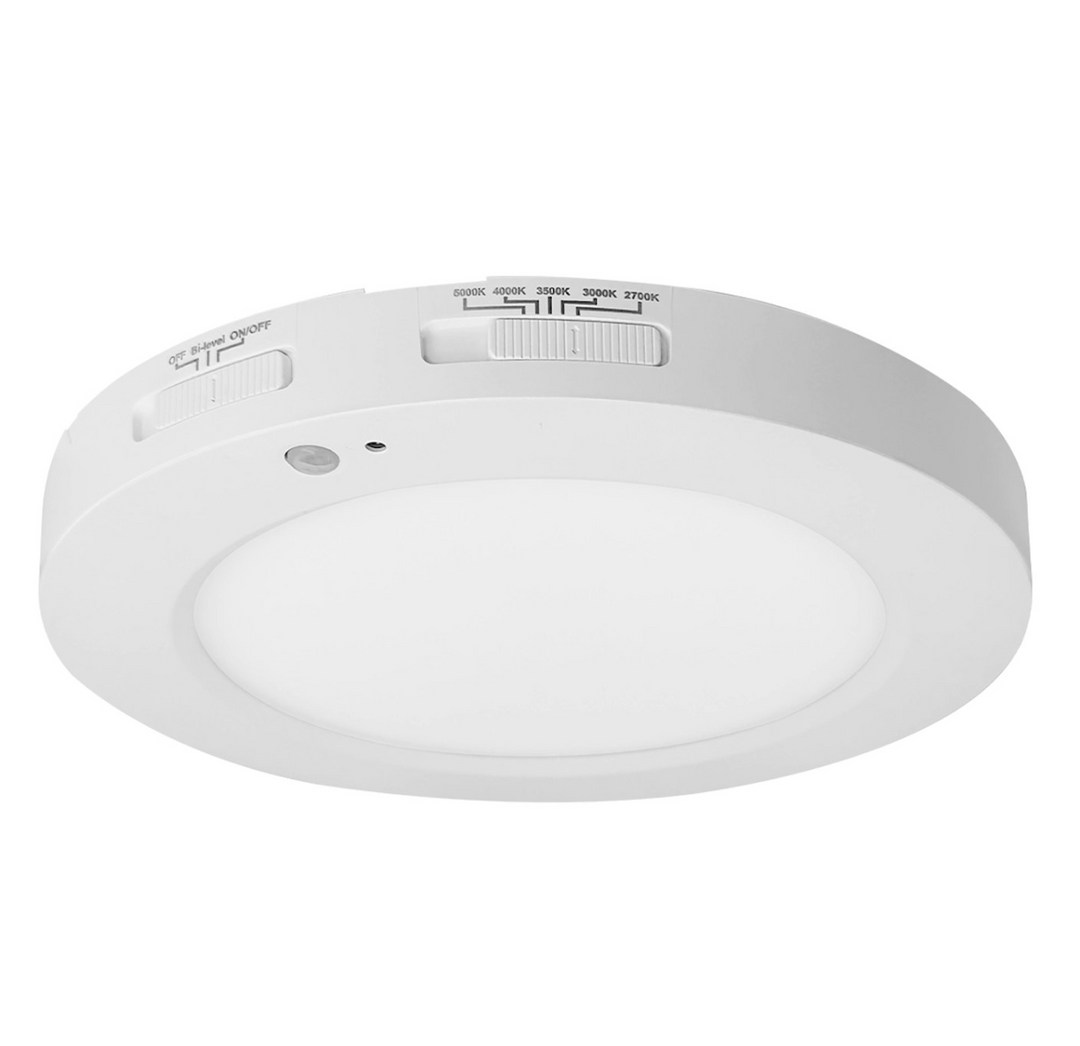 5" Slim-Line Surface Mount Round Bi-Level Motion Sensor 5-CCT Selectable 12W - White