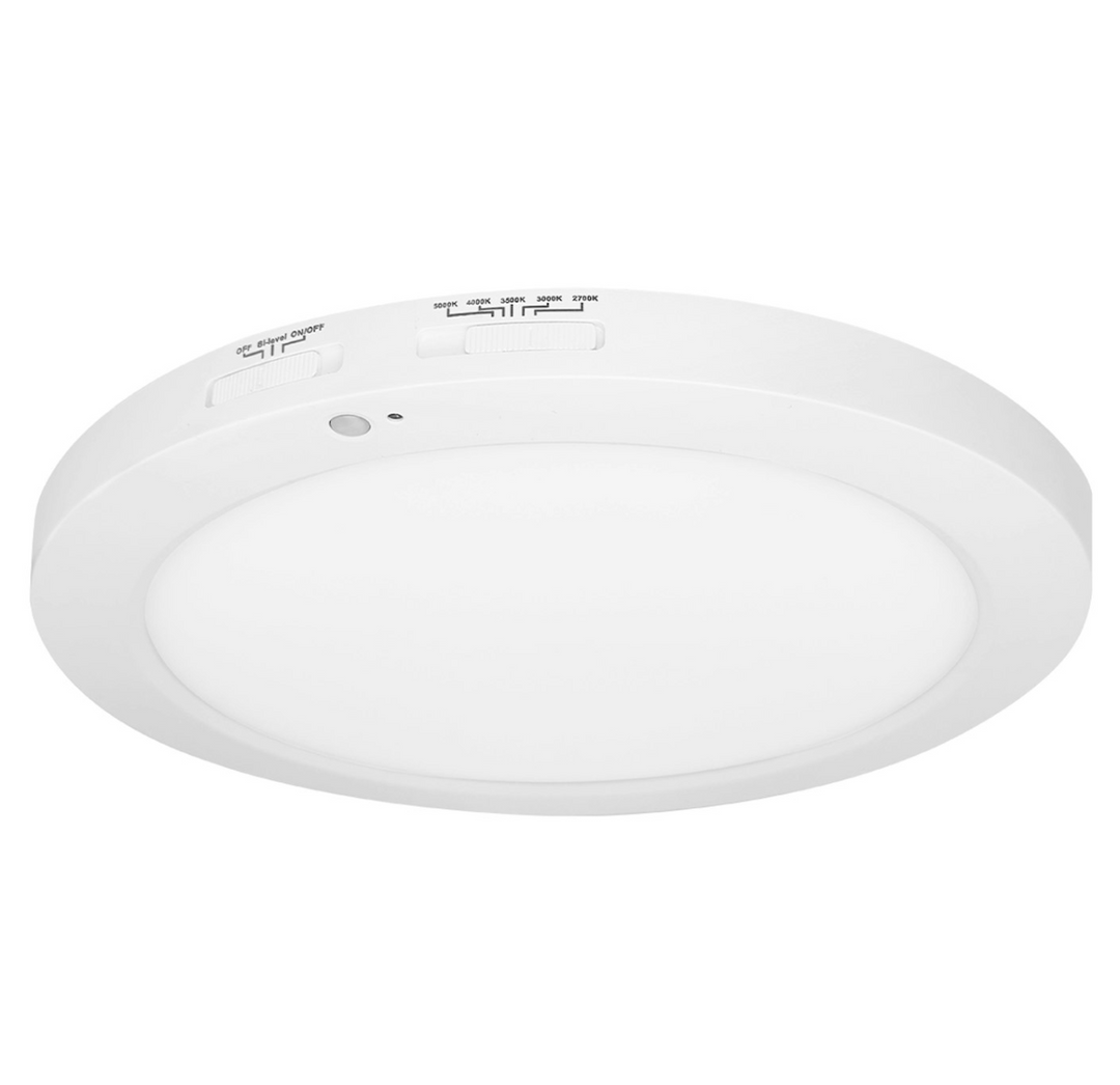 12" Slim-Line Surface Mount Round Bi-Level Motion Sensor 5-CCT Selectable 23W - White
