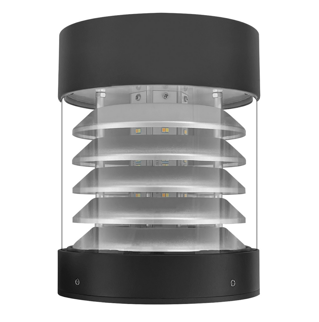Bollard Head: Round Louver Flat Top 5-CCT Selectable 22W/16W/12W - Black