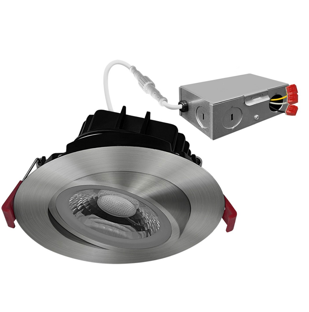 4" Gimbal Adjustable Downlight Canless, 5CCT Selectable, 12W - Brush Nickel