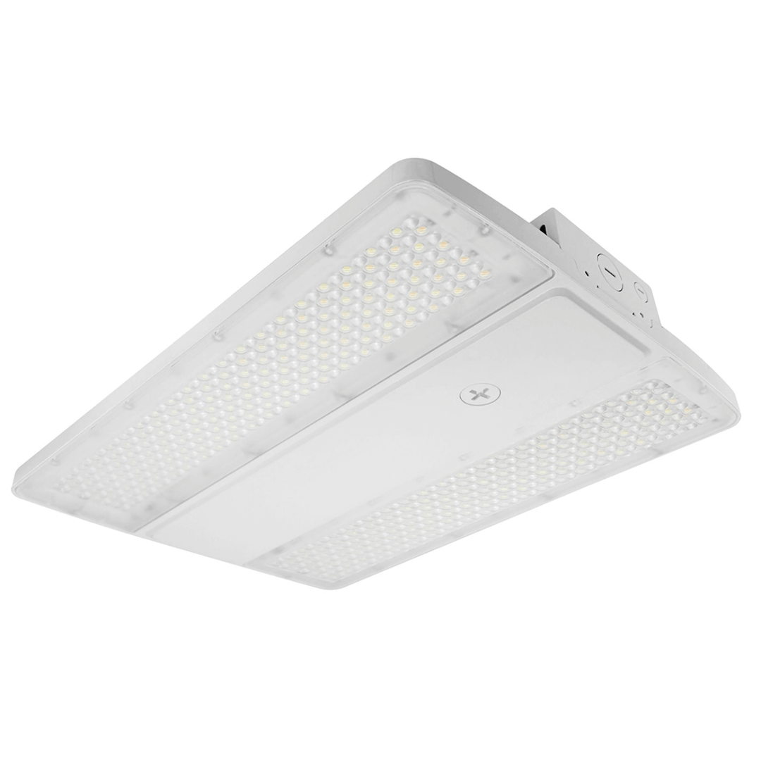 Linear Highbay: Optic-Line, 3CCT/35k/40k/50k, 320W/290W/260W - White LED lighting fixture for industrial use.