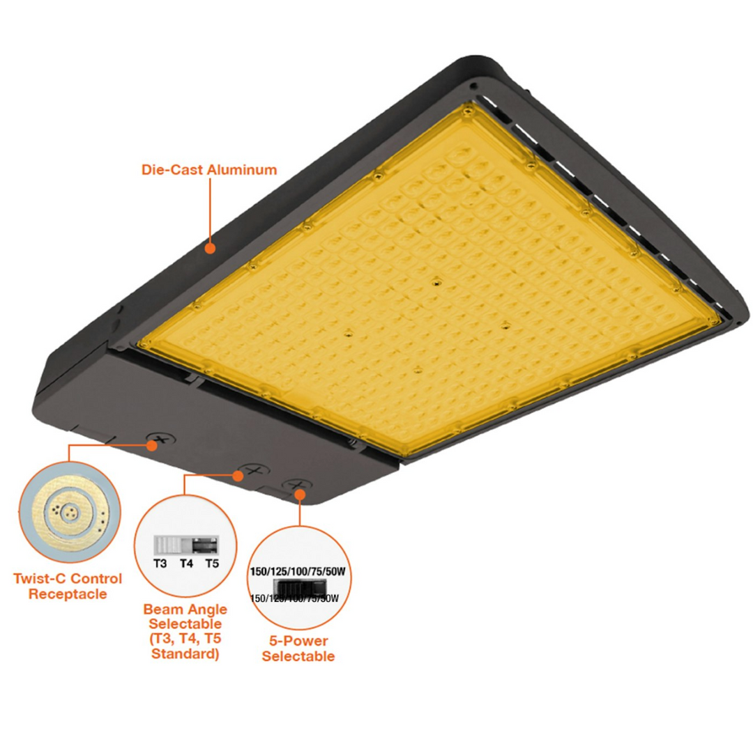 OPTIC-Line Selectable: Large Area Lights 2200K, 430W/400W/370W/340W/310W, 277V-480V- Bronze