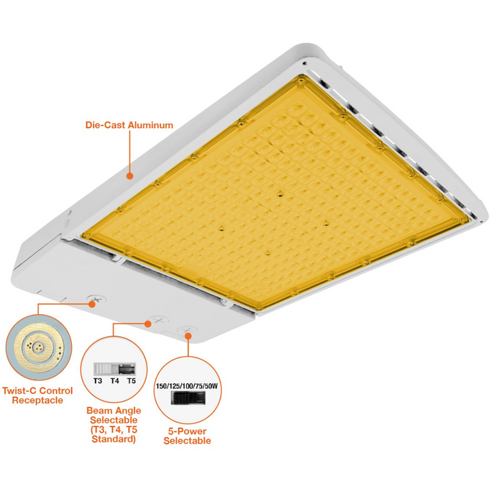 OPTIC-Line Selectable: Large Area Lights 2200K, 430W/400W/370W/340W/310W,  120-277V, - White