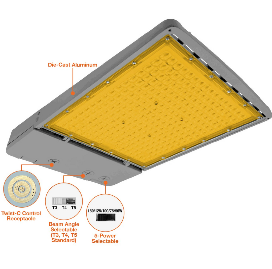 OPTIC-Line Selectable: Large Area Lights 2200K, 430W/400W/370W/340W/310W,  120-277V - Gray