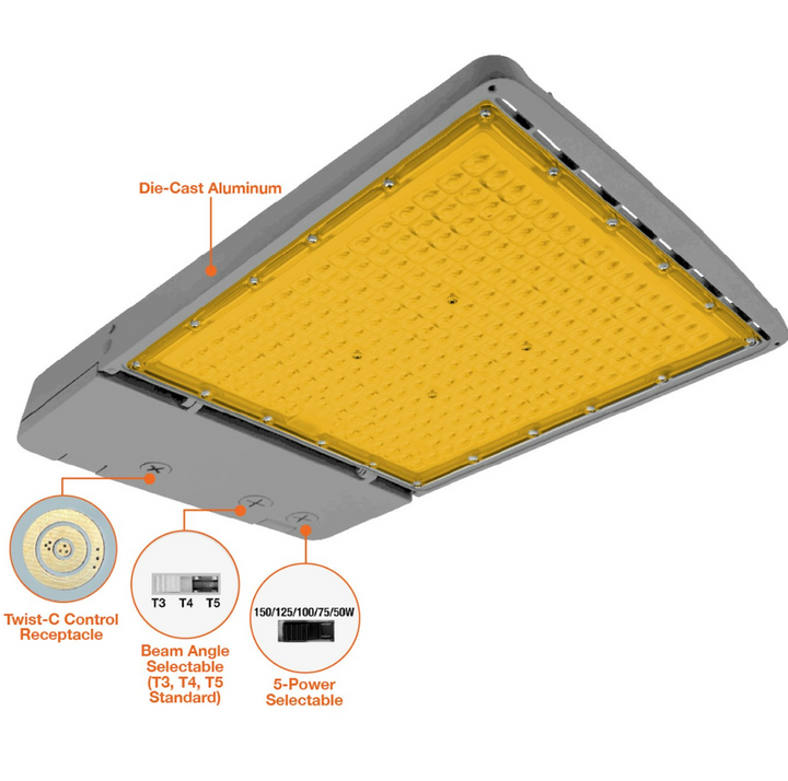 OPTIC-Line Selectable: Large Area Lights 2200K, 430W/400W/370W/340W/310W,  120-277V - Gray