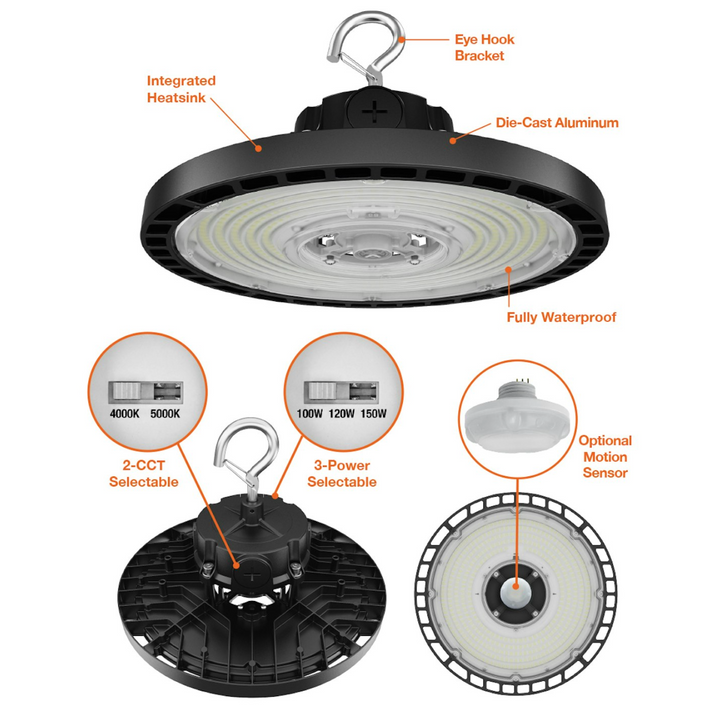 UFO High Bays EcoValue Line, 240W/200W/180W, 2CCT, 120V-277V - Black