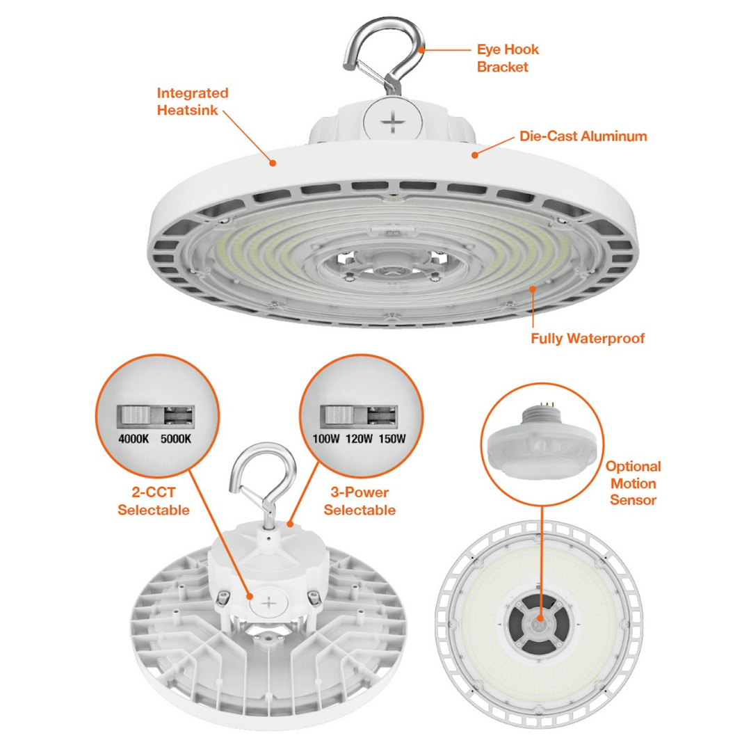 UFO High Bays EcoValue Line, 240W/200W/180W, 2CCT, 120V-277V - White