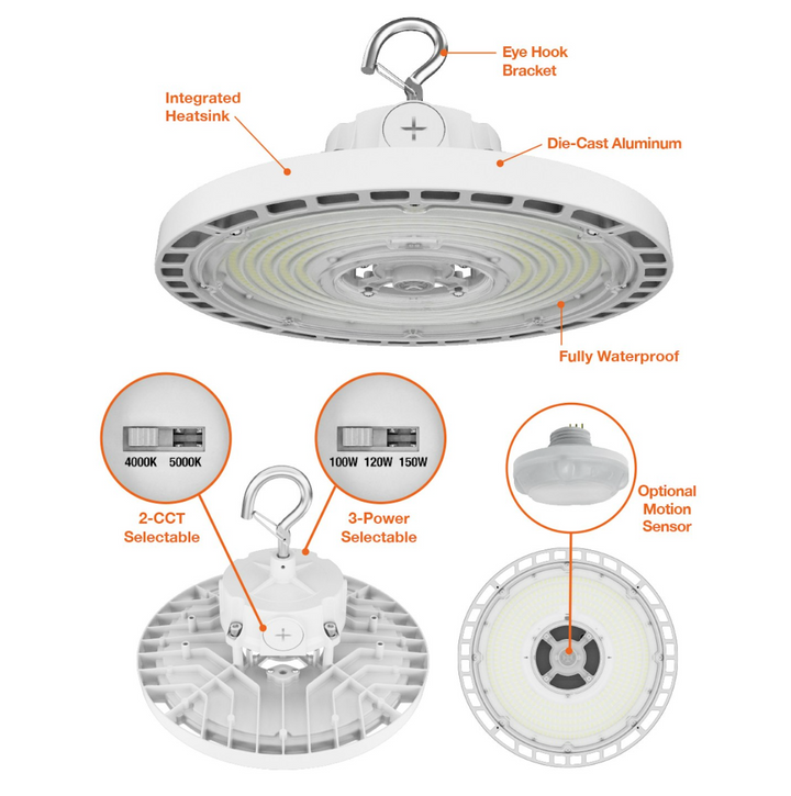 UFO High Bays EcoValue Line, 240W/200W/180W, 2CCT, 120V-277V - White