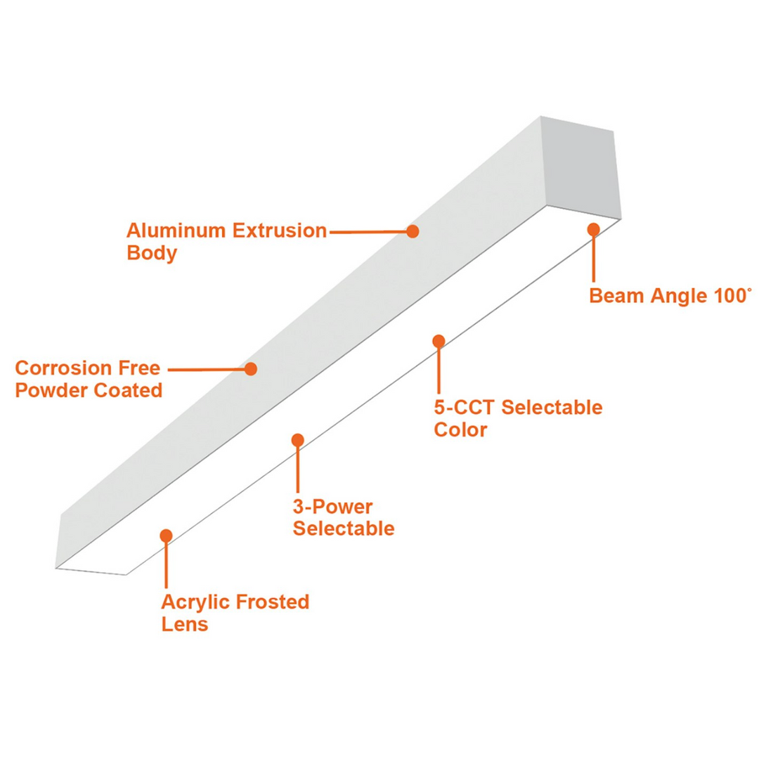 6' Architectural Linear Downlight Frosted, 60W/45W/30W, 5CCT, 120-277V - White