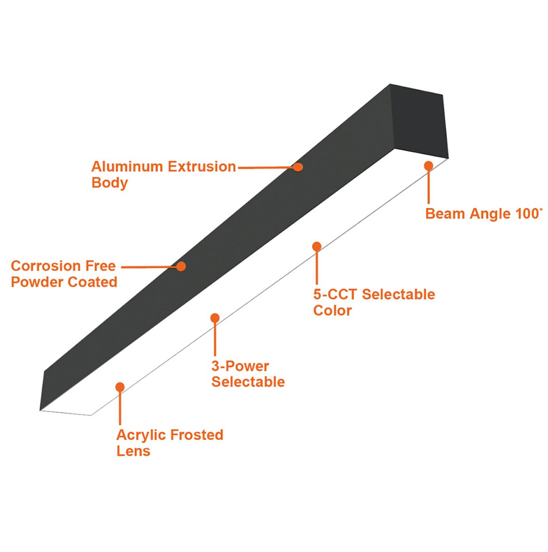 3' Architectural Linear Downlight Frosted, 30W/22.5W/14.5W, 5CCT, 120-277V - Black