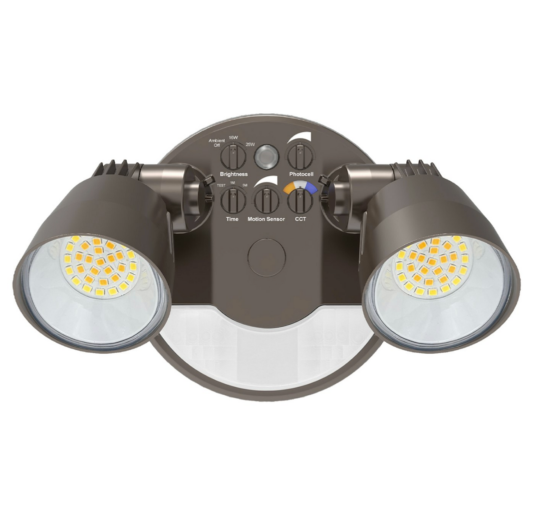 Security Flood Light with Motion Sensor, 16W/25W, 3CCT, 120V - Bronze