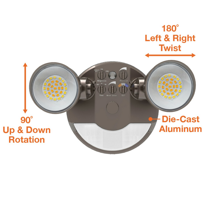 Security Flood Light with Motion Sensor, 16W/25W, 3CCT, 120V - Bronze