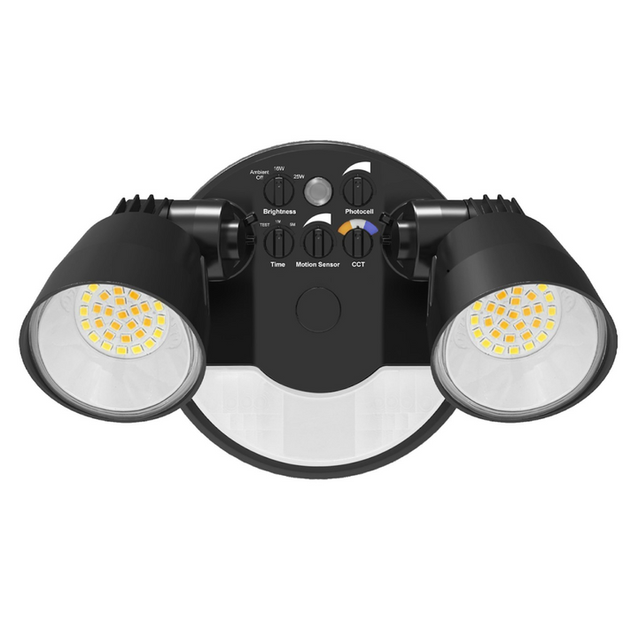 Security Flood Light with Motion Sensor, 16W/25W, 3CCT, 120V - Black