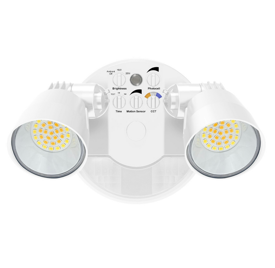Security Flood Light with Motion Sensor, 16W/25W, 3CCT, 120V - White