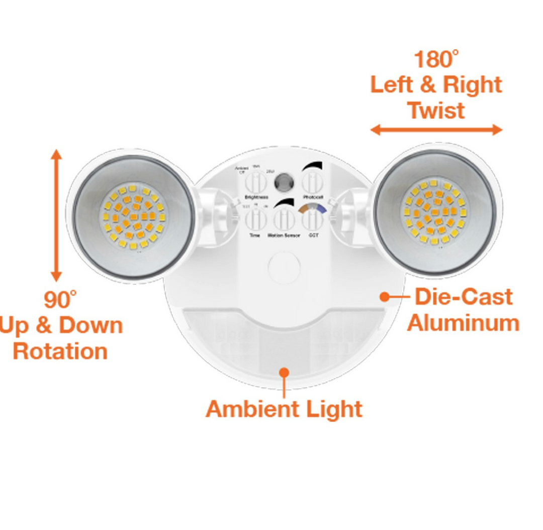 Security Flood Light with Motion Sensor, 16W/25W, 3CCT, 120V - White