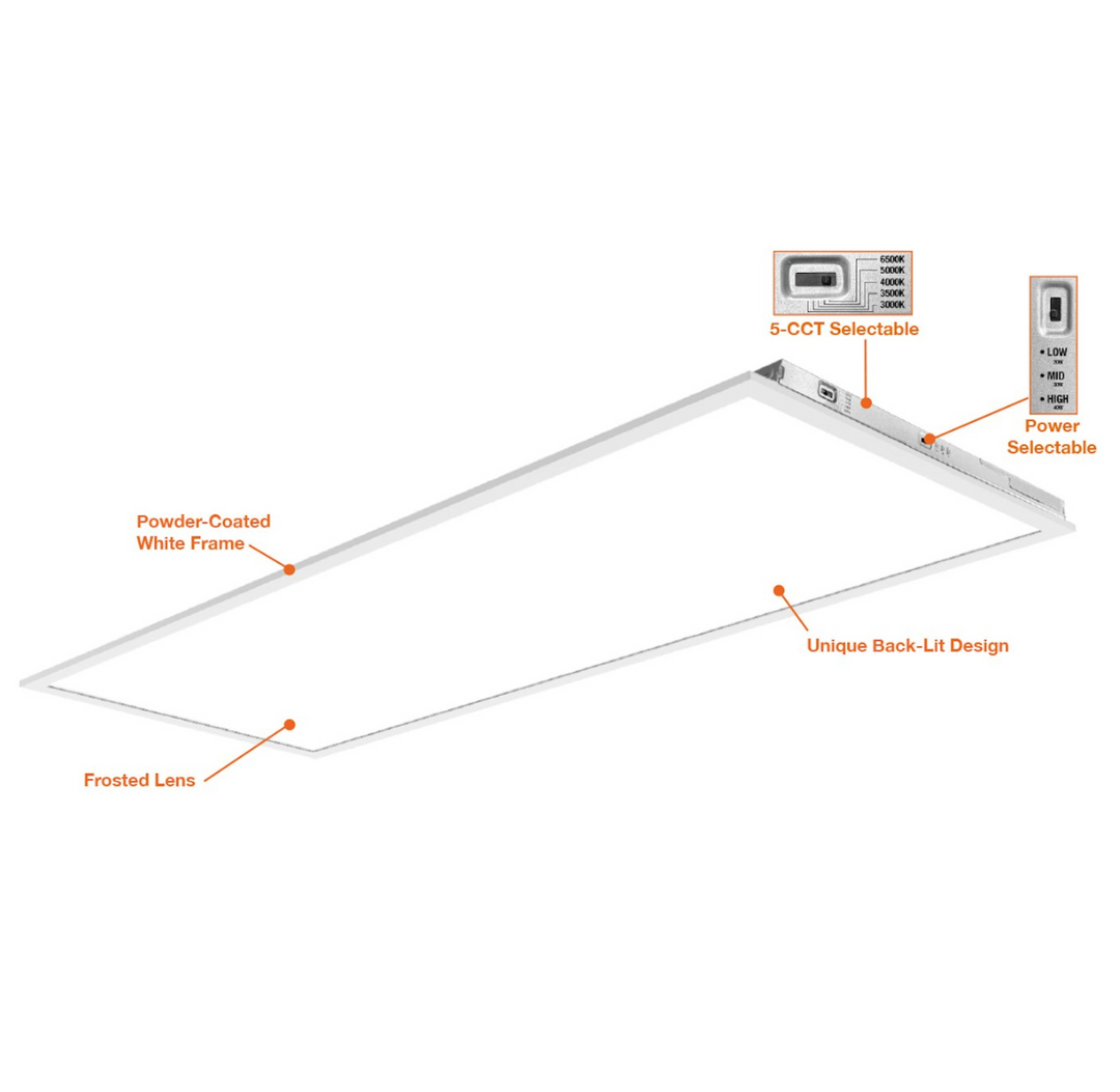 2x4 LED Panel: BackLit Line, 20W/25W/30W/40W/50W, 5CCT, 120-277V - White