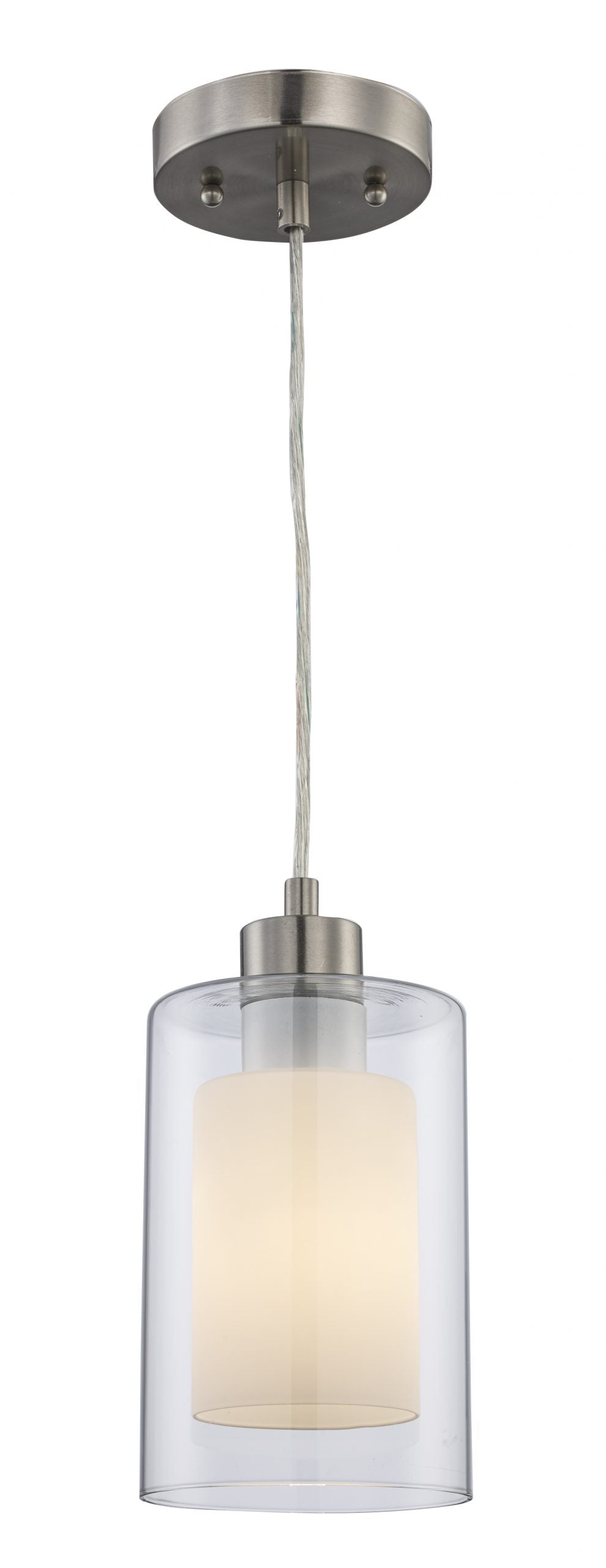 Modesto Collection Dual Cylinder Glass Shade 1-Light Cl/Wh Gls - Brushed Nickel