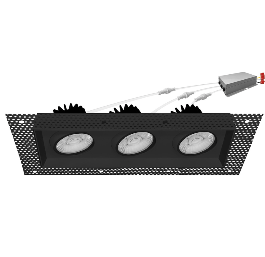 Envision LED 4" Multiple: Trimless Triple Head 5-CCT Selectable 45W - Black