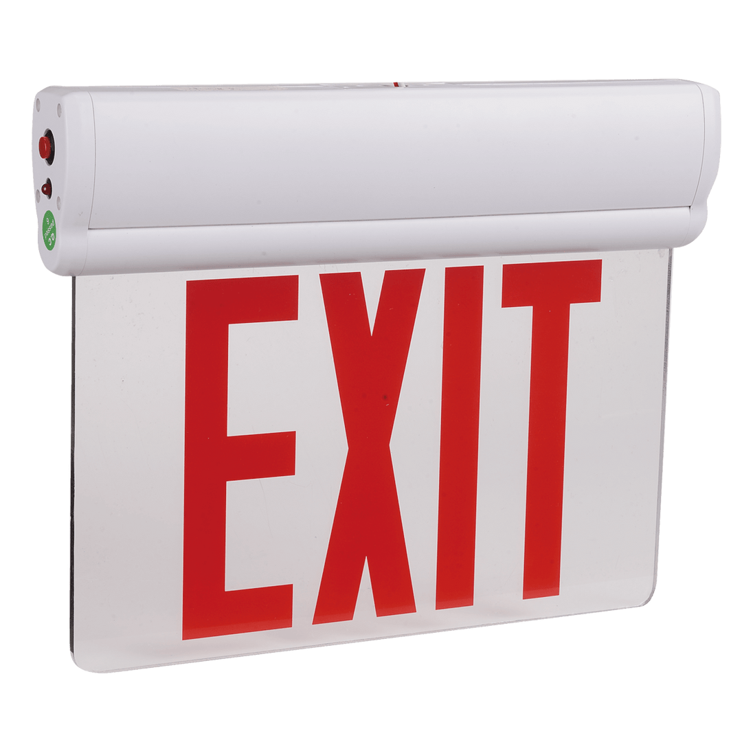 Lighting Spot 26 Single Face Edge-Lit LED Exit Sign - Red Letters with Silver Housing