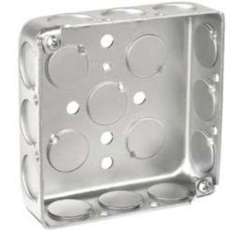 Purelite 4X4X1-1/2 INCH Square Box WELDED 1-1/2" DEEP, SIDE KO 8*1/2" & 4*MKO. BOTTOM KO 2*1/2"+2*3/4", WITH RAISED GROUND EMBOSS,21 CUBIC INCHES, Must purchase carton quantities 24 pcs per carton