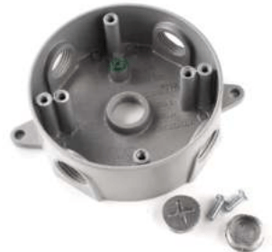 Purelite 5x1/2 INCH Round Weatherproof Box, 1-9/16" DeepAluminum with Gray Color Include 2 Closure Plugs,Mounting Lugs and Grounding Screw,W/ UL mark, Must purchase carton quantities 40 pcs per carton