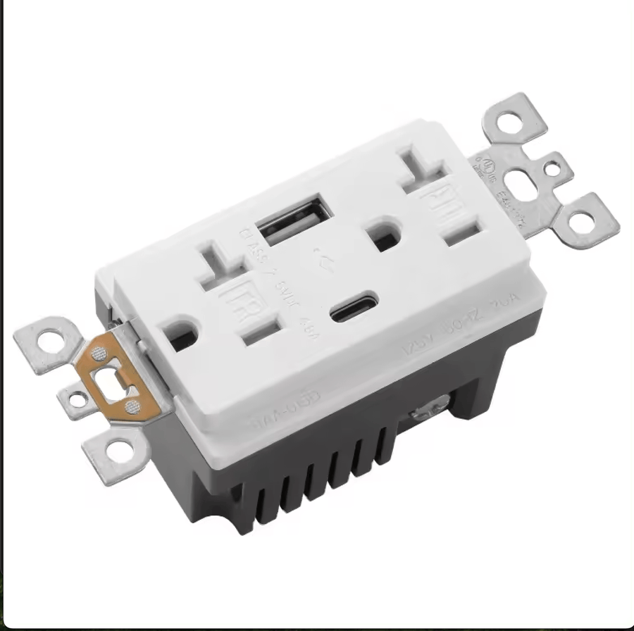 Purelite Purelite - 20A Tamper Resistant Receptacle with 2 USB charging ports, 125V, White - Must purchase carton quantities, 50 pcs per carton