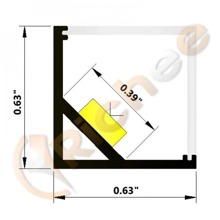 Richee Lighting Richee Lighting - 5/8" Square Full Cover Angled Led Aluminum Channel - Note: Shipping is not available for this product. "Pick up only".