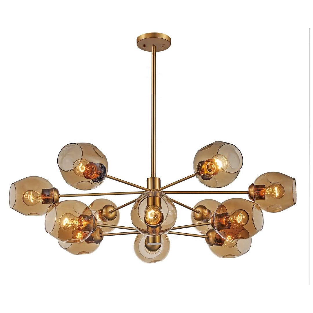 Trans Globe 12-Light Pendant, 12-Shade Glass and Metal Mid-Century - Antique Gold