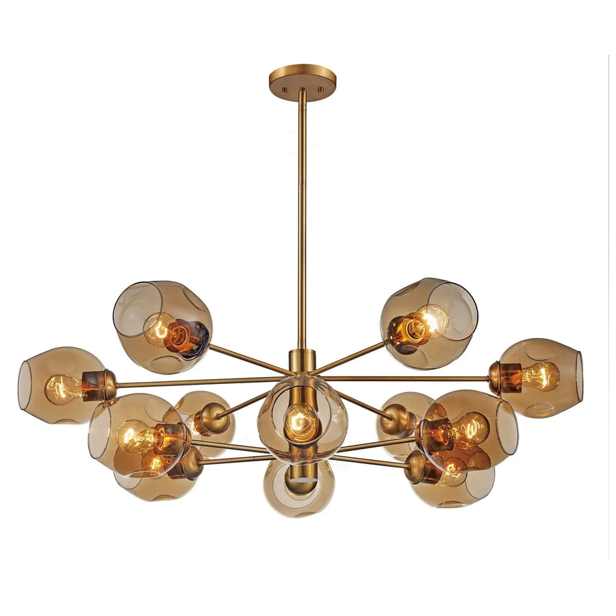 Trans Globe 12-Light Pendant, 12-Shade Glass and Metal Mid-Century - Antique Gold