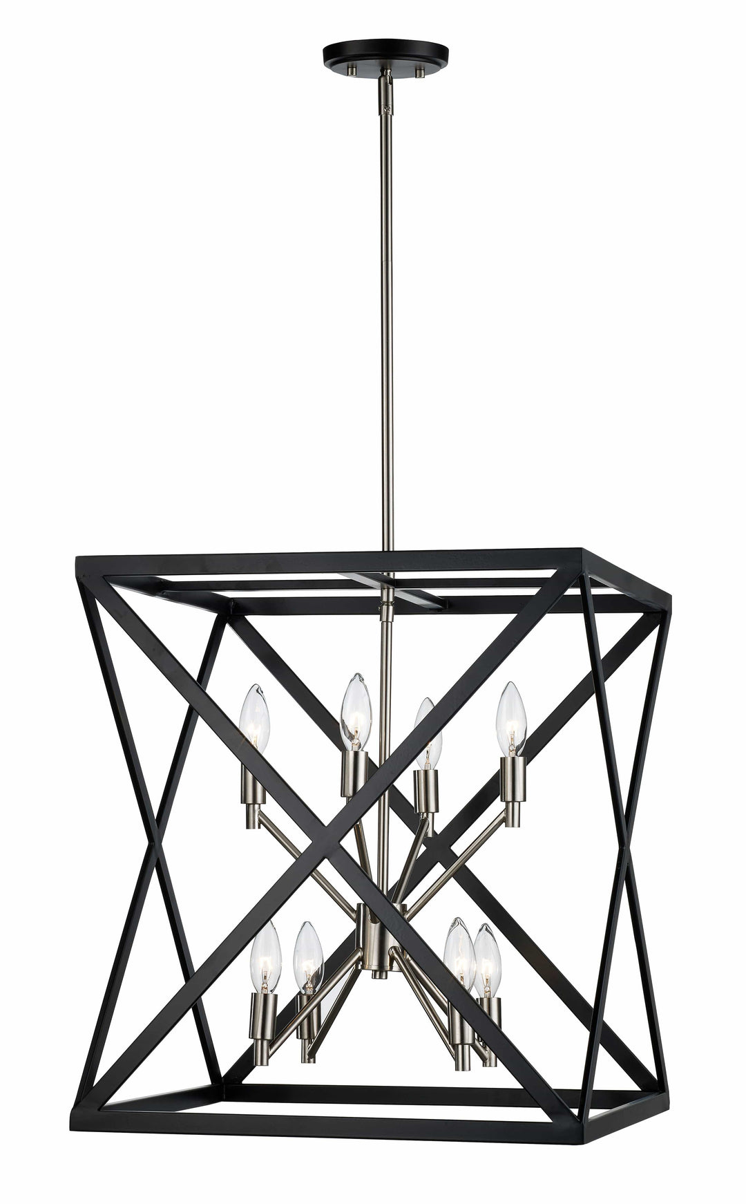 Trans Globe 19.5" Square Cage Pendant - Black / Brushed Nickel