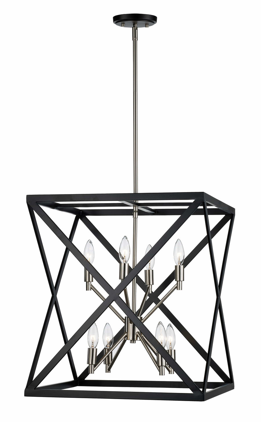 Trans Globe 19.5" Square Cage Pendant - Black / Brushed Nickel