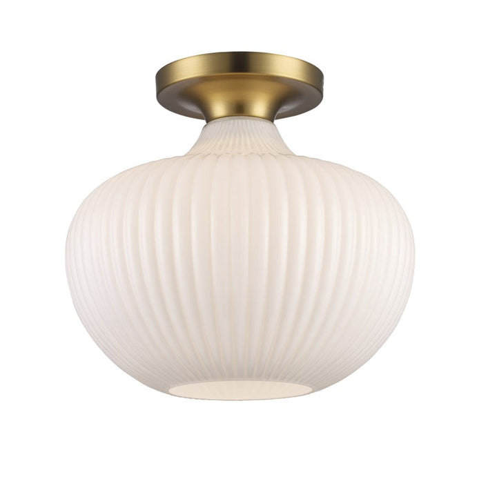 Trans Globe 1LT Flush-12" White Jade Glass - Antique Gold